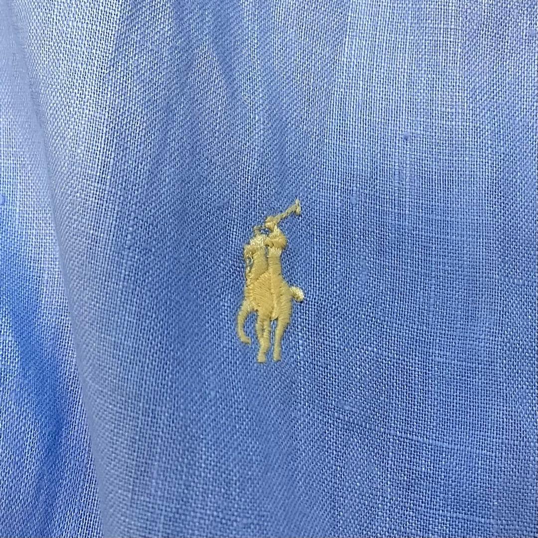 美品 ポロラルフローレン リネン ポップオーバー シャツ フレンチスリーブ S