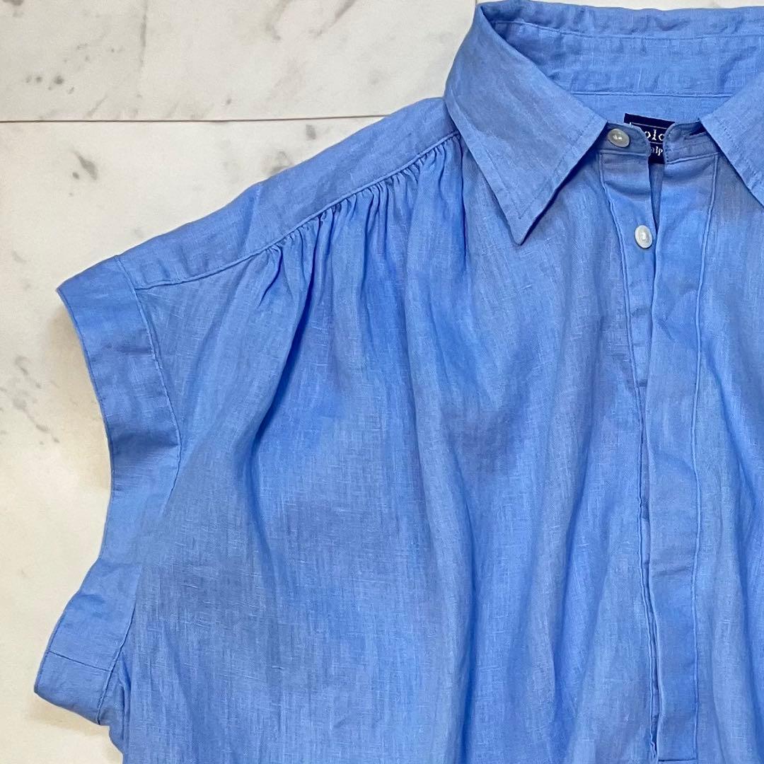 美品 ポロラルフローレン リネン ポップオーバー シャツ フレンチスリーブ S