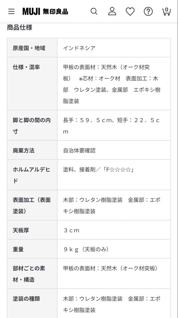 【廃盤】無印良品　オーク材　木製テーブル天板、木製テーブル脚４本組　80×40
