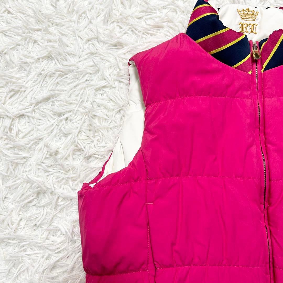 極上品 ラルフローレン ダウンベスト ポニー 白 ピンク リバーシブル 金金具