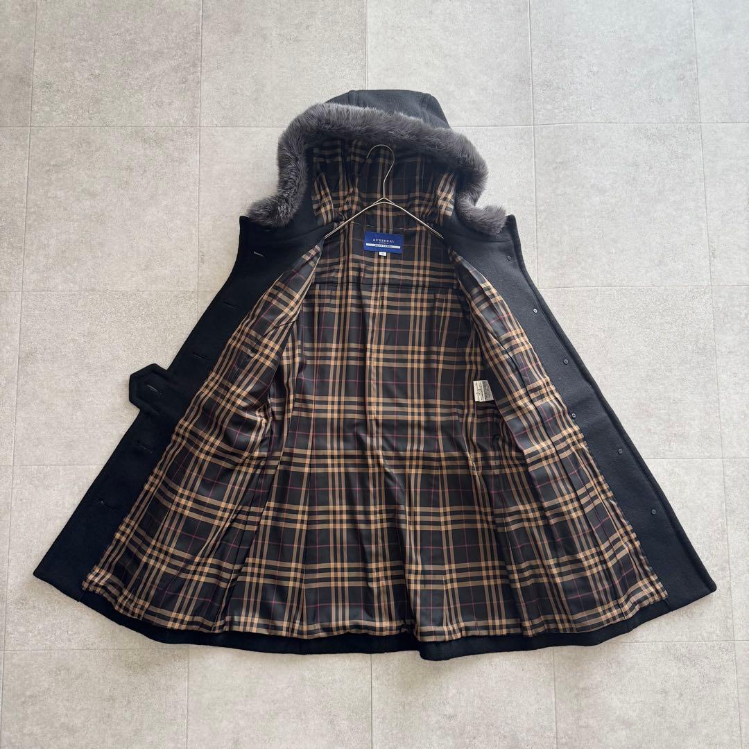 バーバリーブルーレーベル　コート　ノバチェック　2WAY　黒　40　カシミヤ混