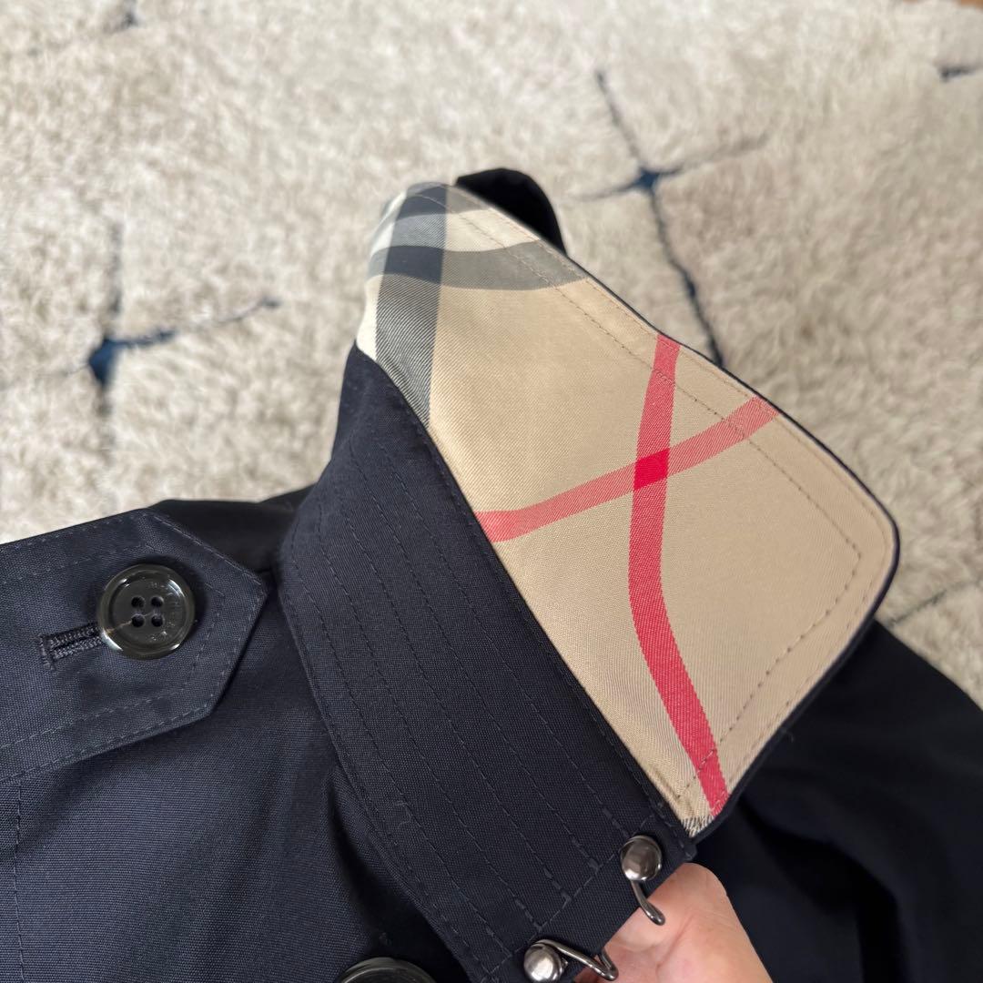【タグ付き✨】バーバリーロンドン　トレンチコート　メガチェック　レザー　紺　40