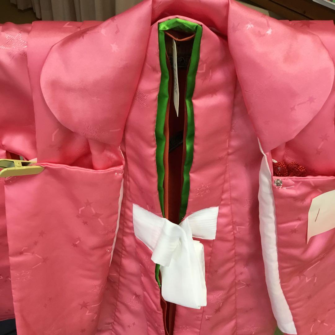 【新品長期保管品】七五三用ピンク着物 被布　巾着　セット　3歳　レトロ　派手