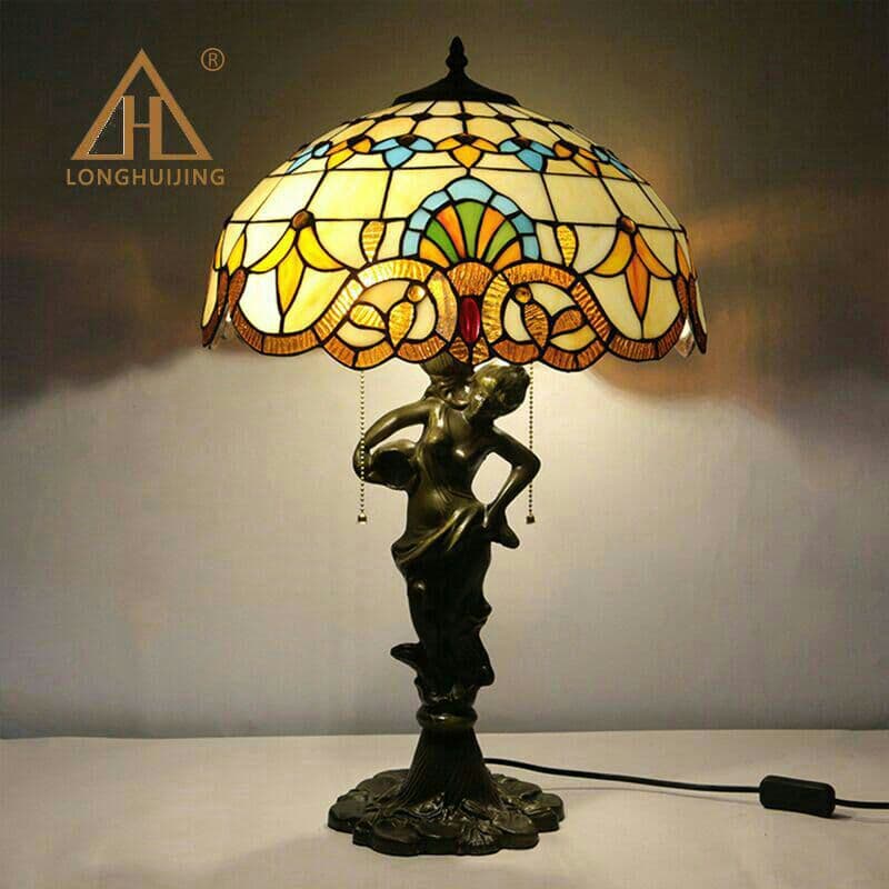 ティファニースタイルテーブルランプ電気スタンドガラスランプ\r バロックの女神6