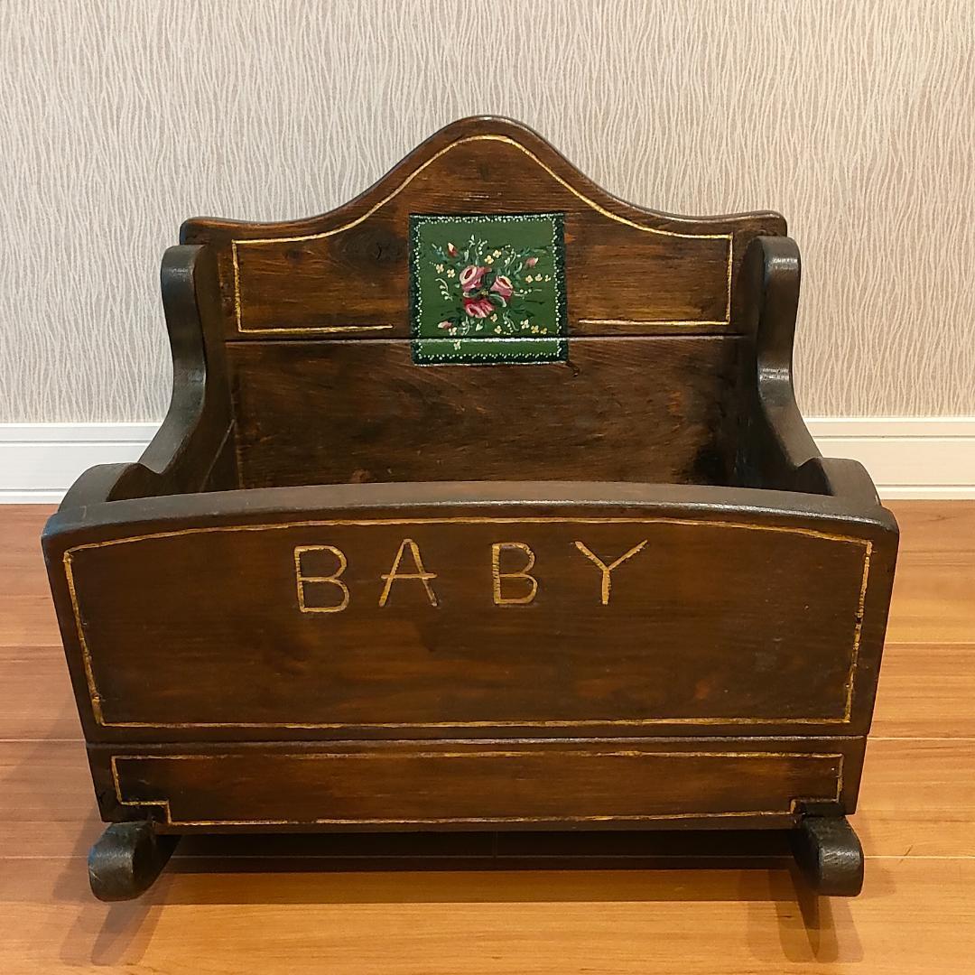 アンティーク　ロッキング　花台　ドールベッド　木製