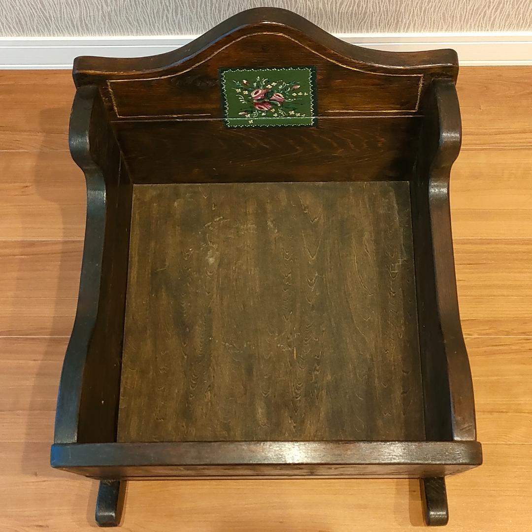 アンティーク　ロッキング　花台　ドールベッド　木製