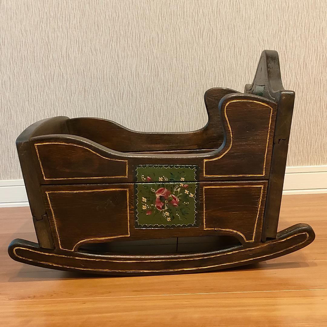 アンティーク　ロッキング　花台　ドールベッド　木製