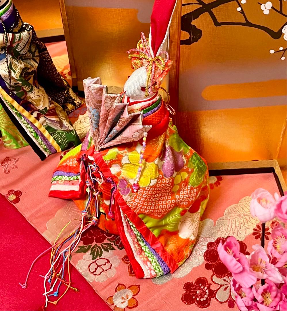 うさぎ雛人形飾り☆ひな祭り☆セット☆三人官女☆古着物再利用☆手作り☆保管品