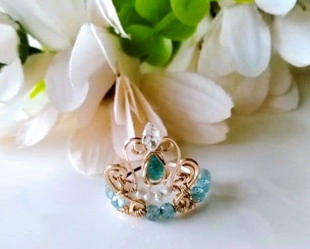 Kgf14 希少 宝石ルース パライバトルマリン ハーキマー クラウン リング