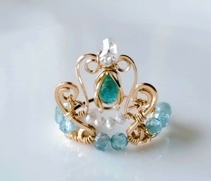 Kgf14 希少 宝石ルース パライバトルマリン ハーキマー クラウン リング