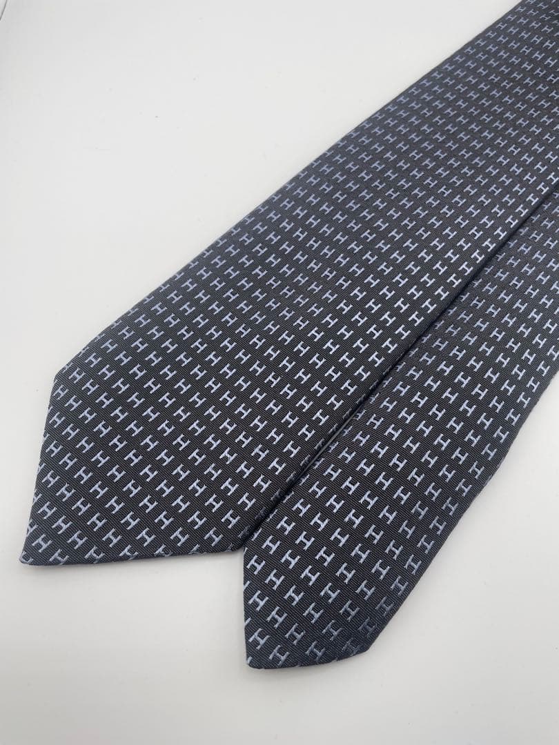 新品 エルメス ハイブランド ネクタイ ファソネ H柄 袋タグ付 タラサ／ブルー