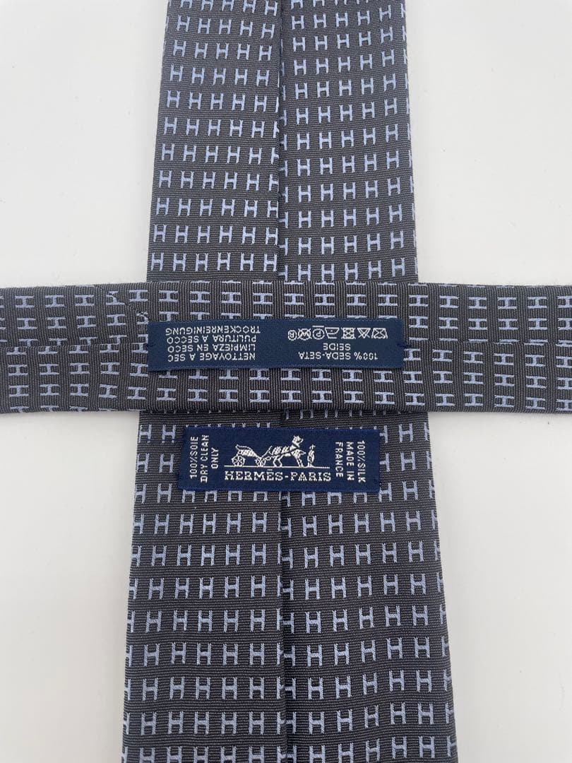 新品 エルメス ハイブランド ネクタイ ファソネ H柄 袋タグ付 タラサ／ブルー