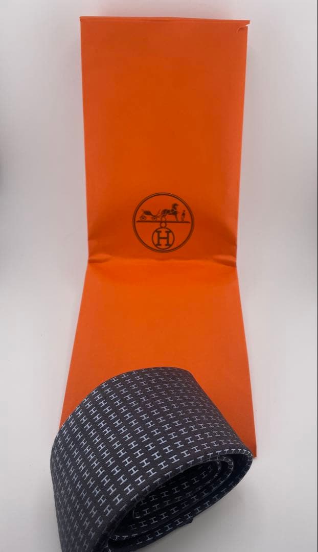 新品 エルメス ハイブランド ネクタイ ファソネ H柄 袋タグ付 タラサ／ブルー