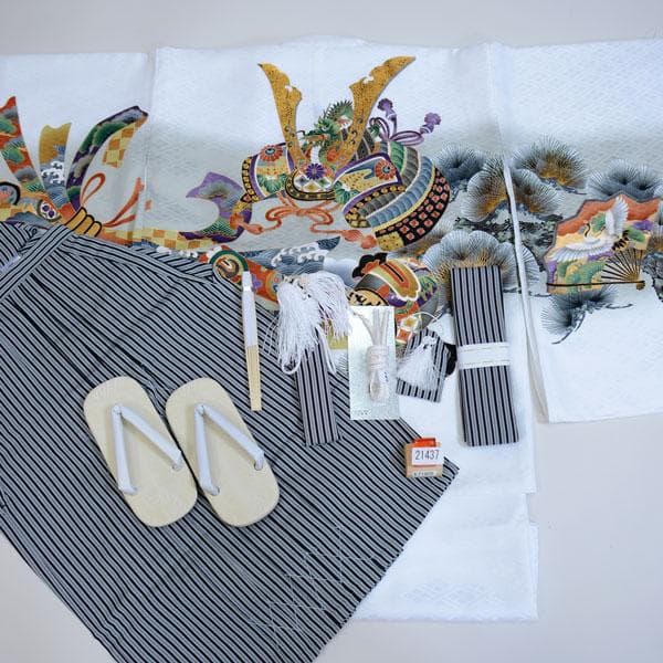 七五三 五歳 男児 羽織袴フルセット 着物 祝着 縞袴 NO21437