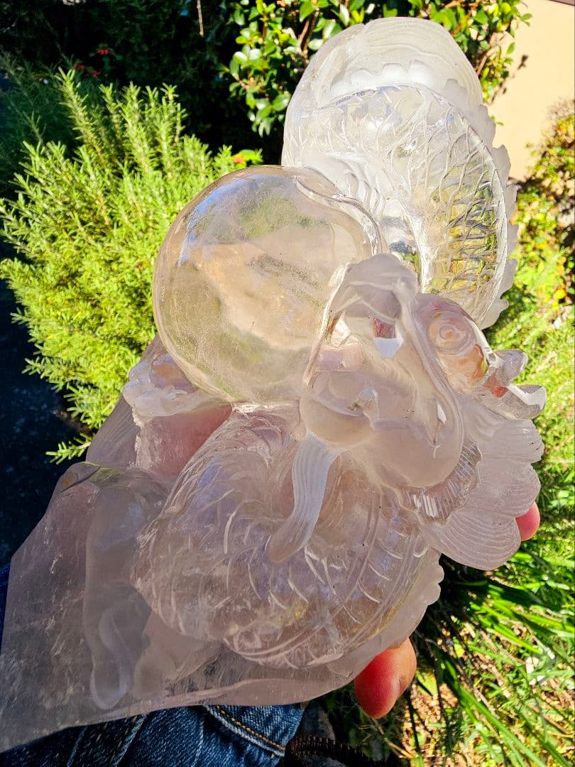 超巨大‼️虹入り✡️マニカラン産 龍神水晶とゴールドルチル丸玉の2点セット