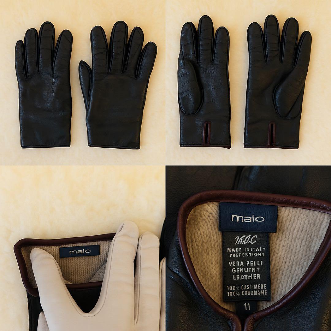 MALO マーロ メンズ 本革×カシミヤ手袋 黒 メンズ