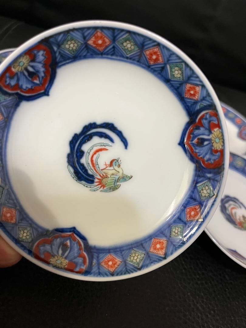 蓮十二代 酒井田柿右衛門 染錦渕地紋 豆皿5枚