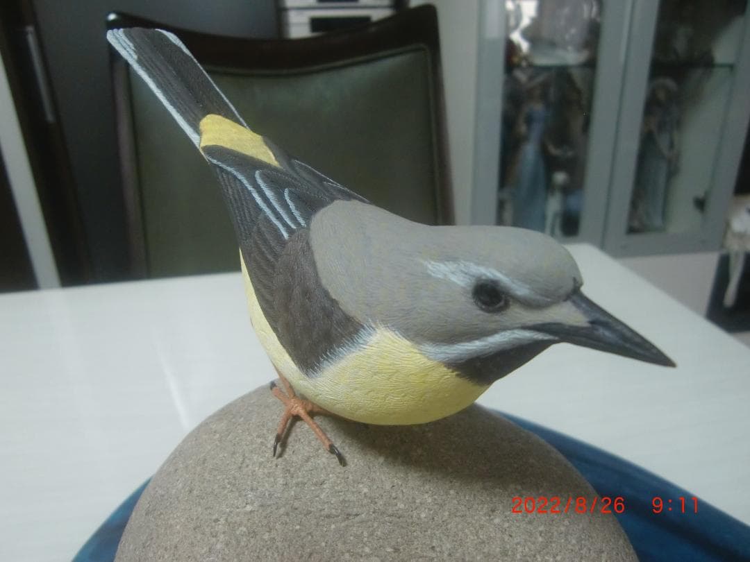 キセキレイ　 バードカービング　野鳥彫刻　木彫 美術品 　彫刻　インテリアＮ41