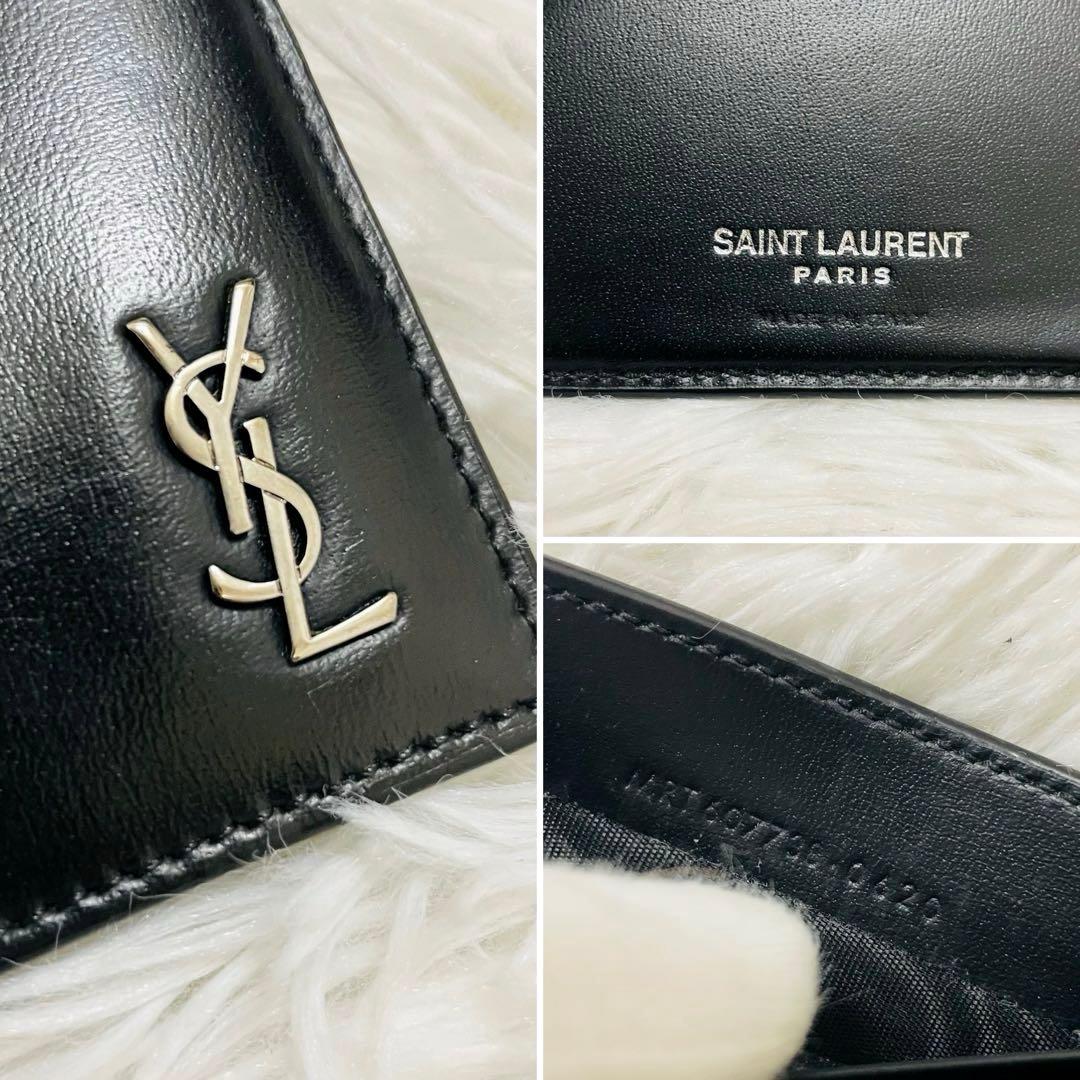 極美✨サンローラン マネークリップ レザー ロゴ金具 カサンドラ ブラック