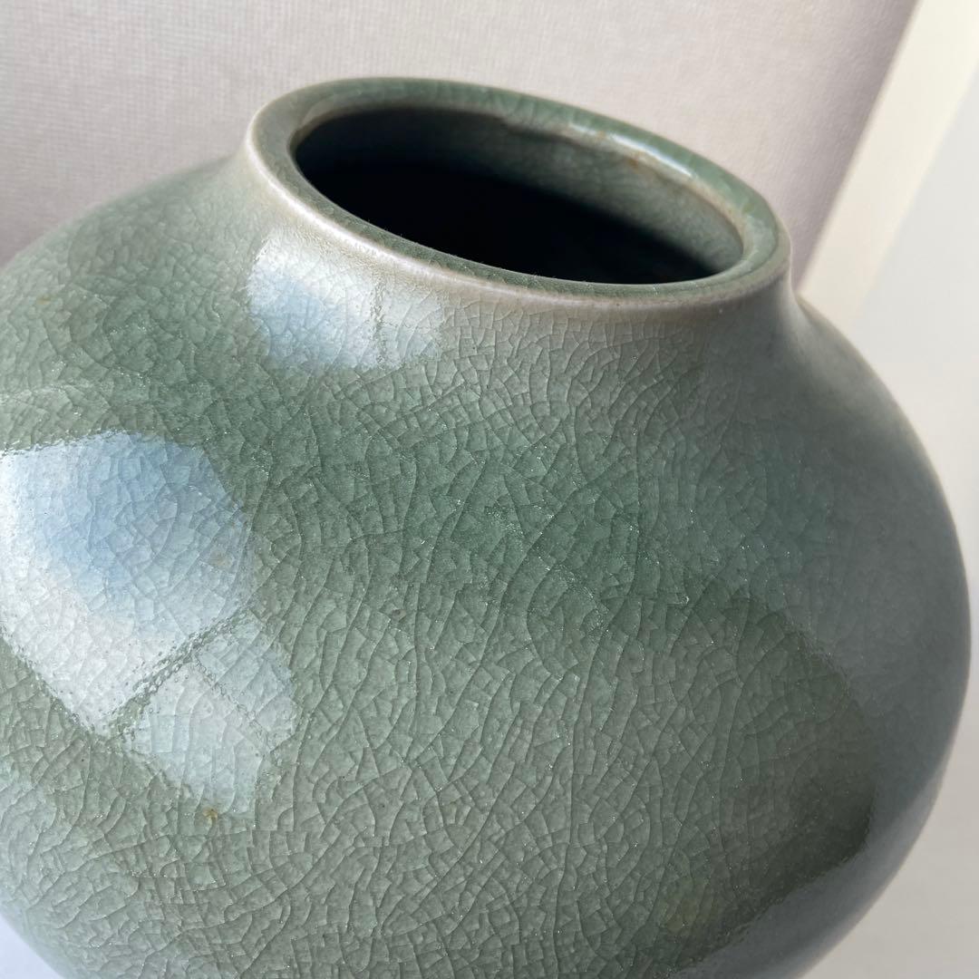 平安橘吉　青磁　花生　共箱