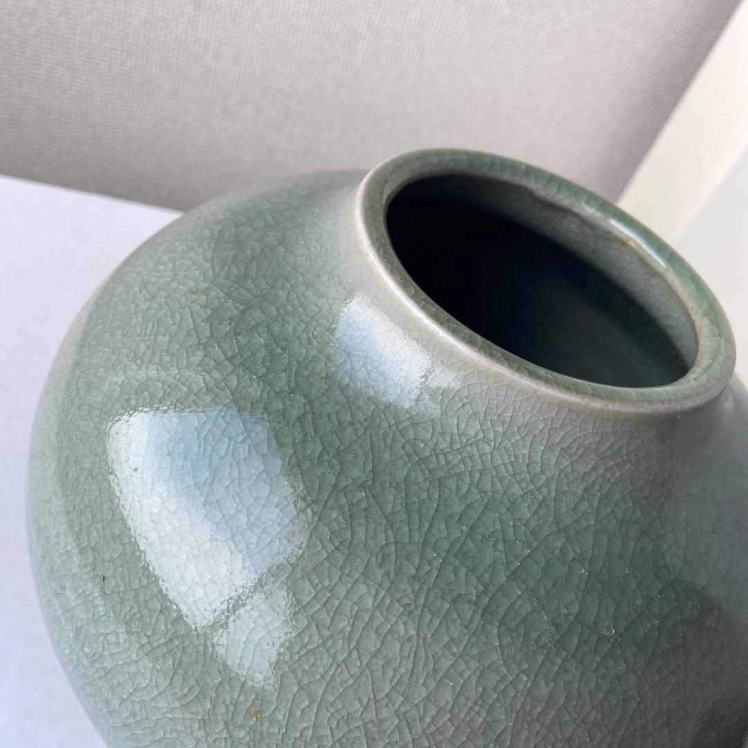 平安橘吉　青磁　花生　共箱