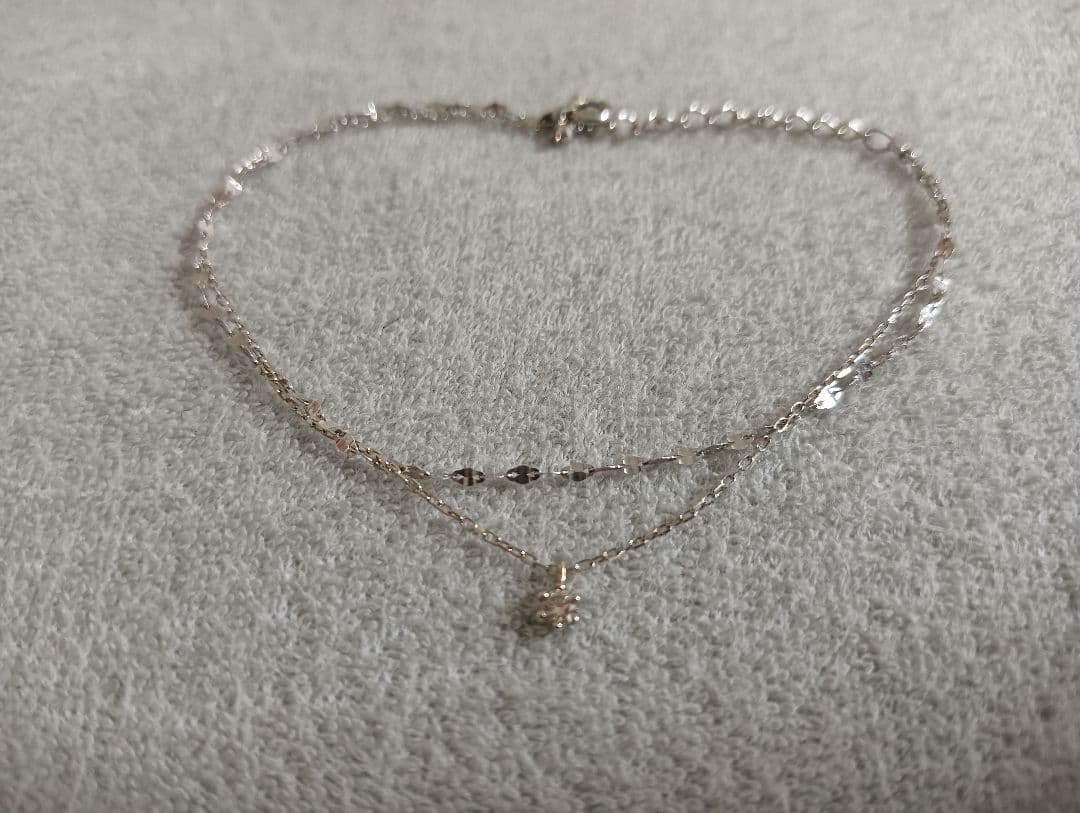 ピンクの猫　festaria 　K10wg 2連ブレスレット　一粒ダイヤ付