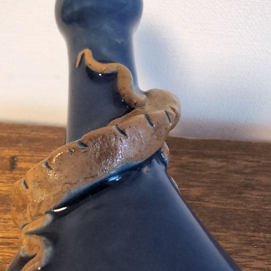 中国古玩　蕪型瓶　瑠璃釉蜥蜴装飾　古美術　骨董　　アンティーク