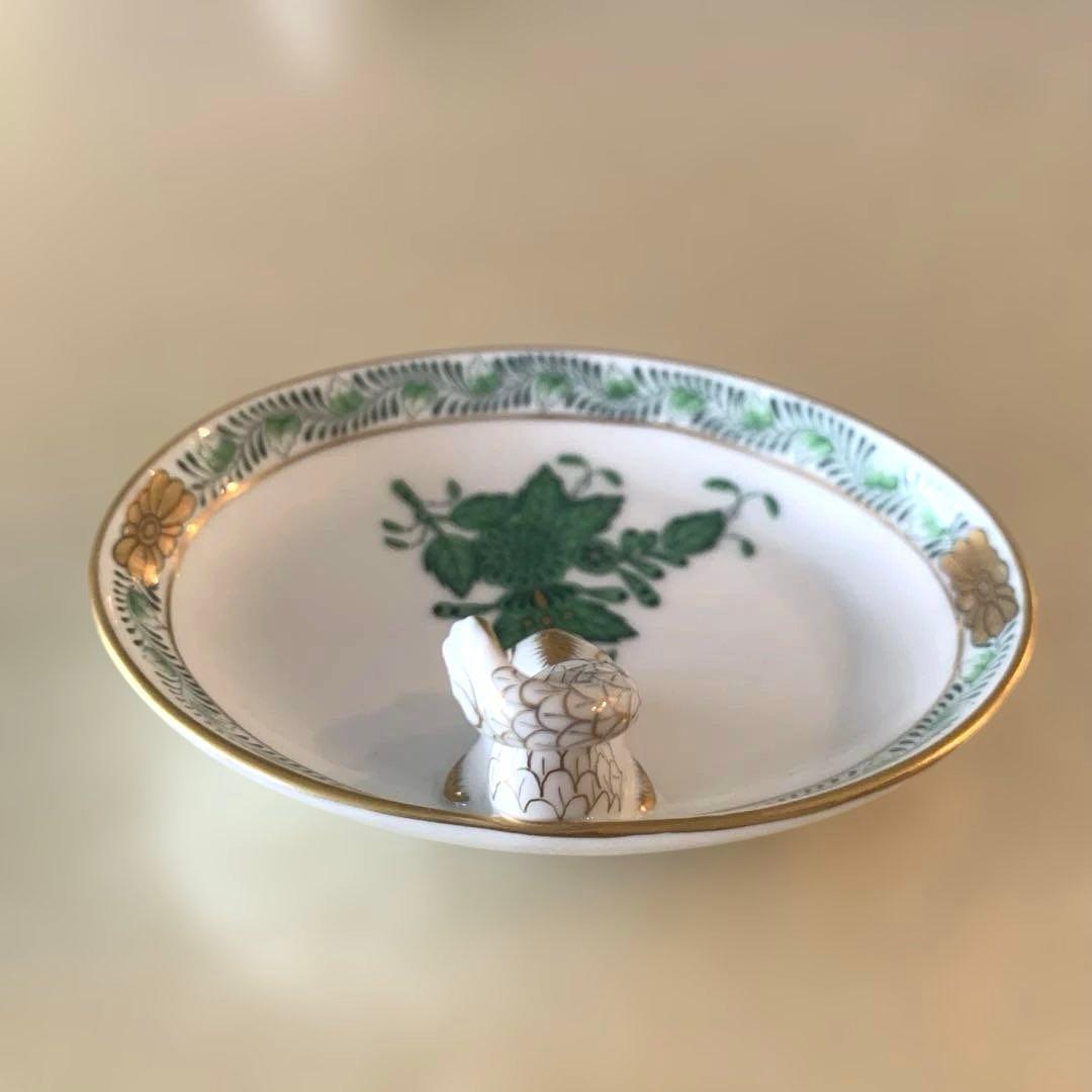 ヘレンド　アポニーグリーン　ミニ　トレイ　トレー　小皿　カードスタンド