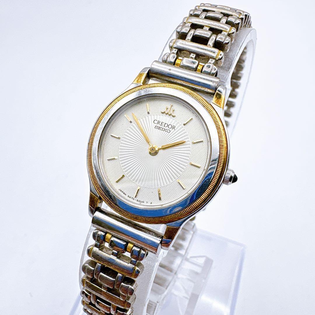 稼働品 SEIKO CREADOR アナログ腕時計 シルバー/ゴールド 18KT