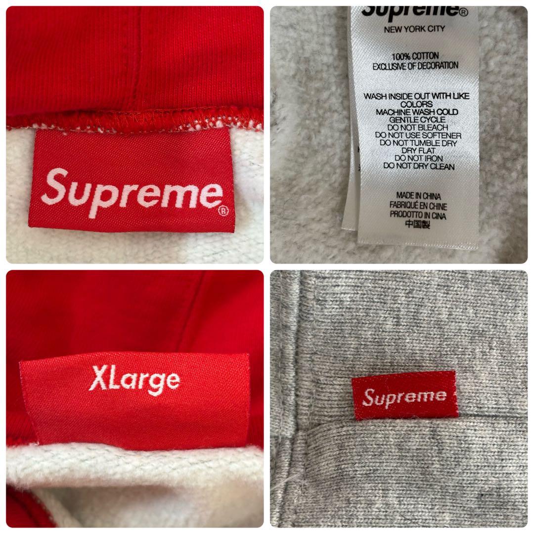 【希少XLサイズ】シュプリーム☆フードロゴ グレー＆ レッド パーカー　896