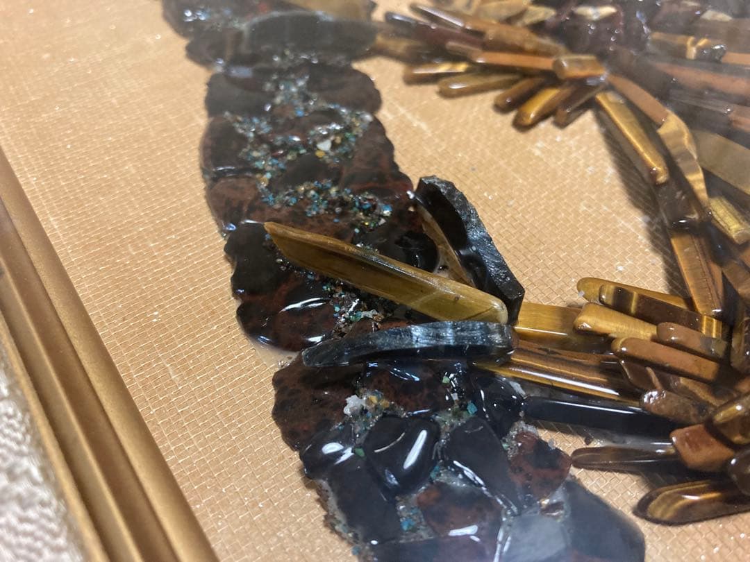 鉱石造 鉱石画 鉱石 鷹絵 縁起額 額縁　大迫力