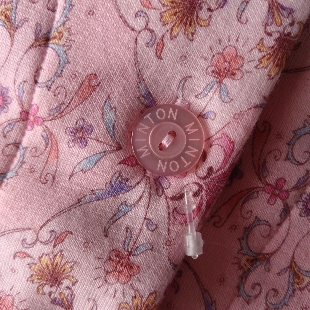 日本製　ワコールミントン花柄ピンク　あったかパジャマ 襟付き