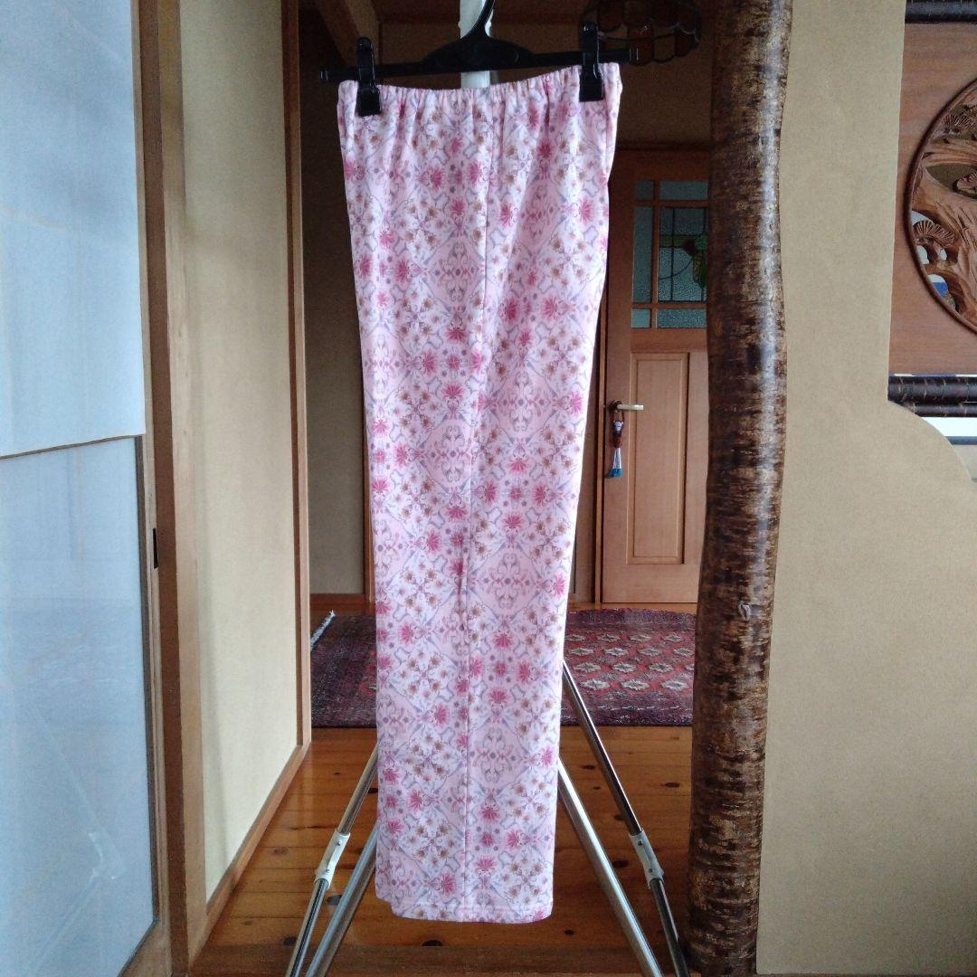 日本製　ワコールミントン花柄ピンク　あったかパジャマ 襟付き