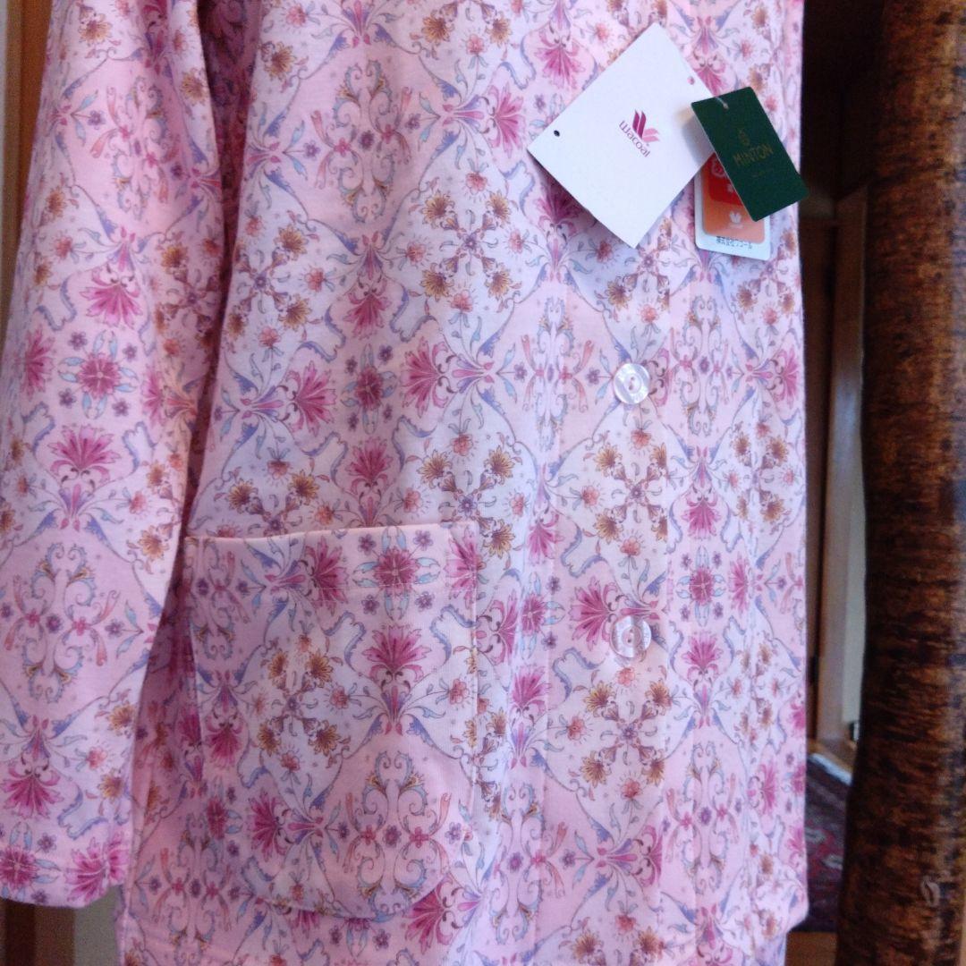 日本製　ワコールミントン花柄ピンク　あったかパジャマ 襟付き