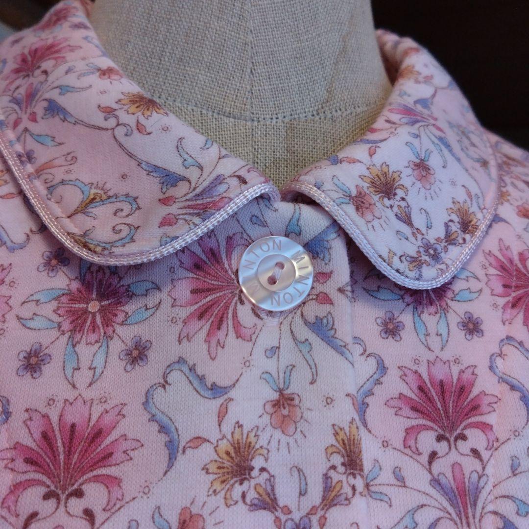 日本製　ワコールミントン花柄ピンク　あったかパジャマ 襟付き