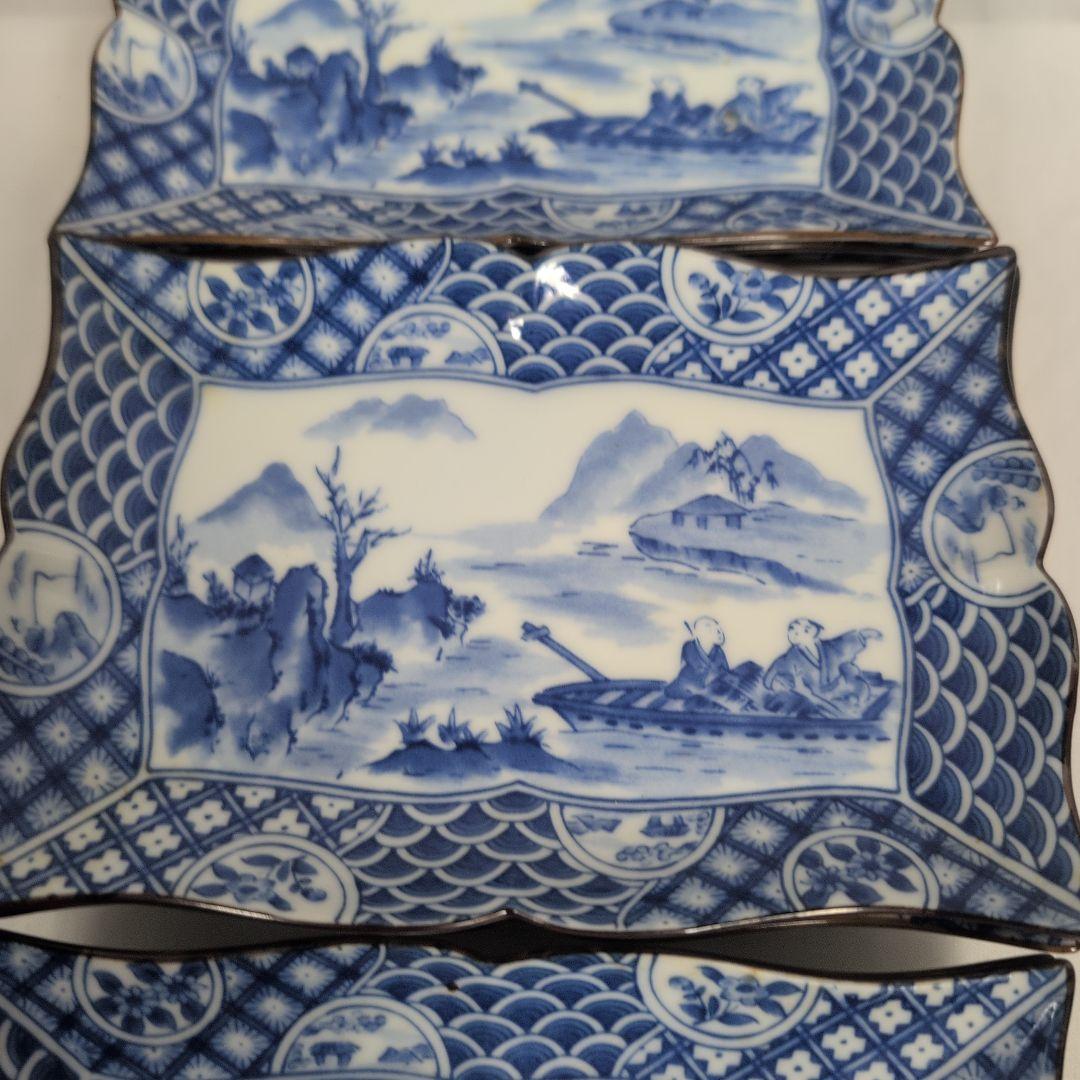 有田焼　長平皿 染付山水図柄　10枚セット