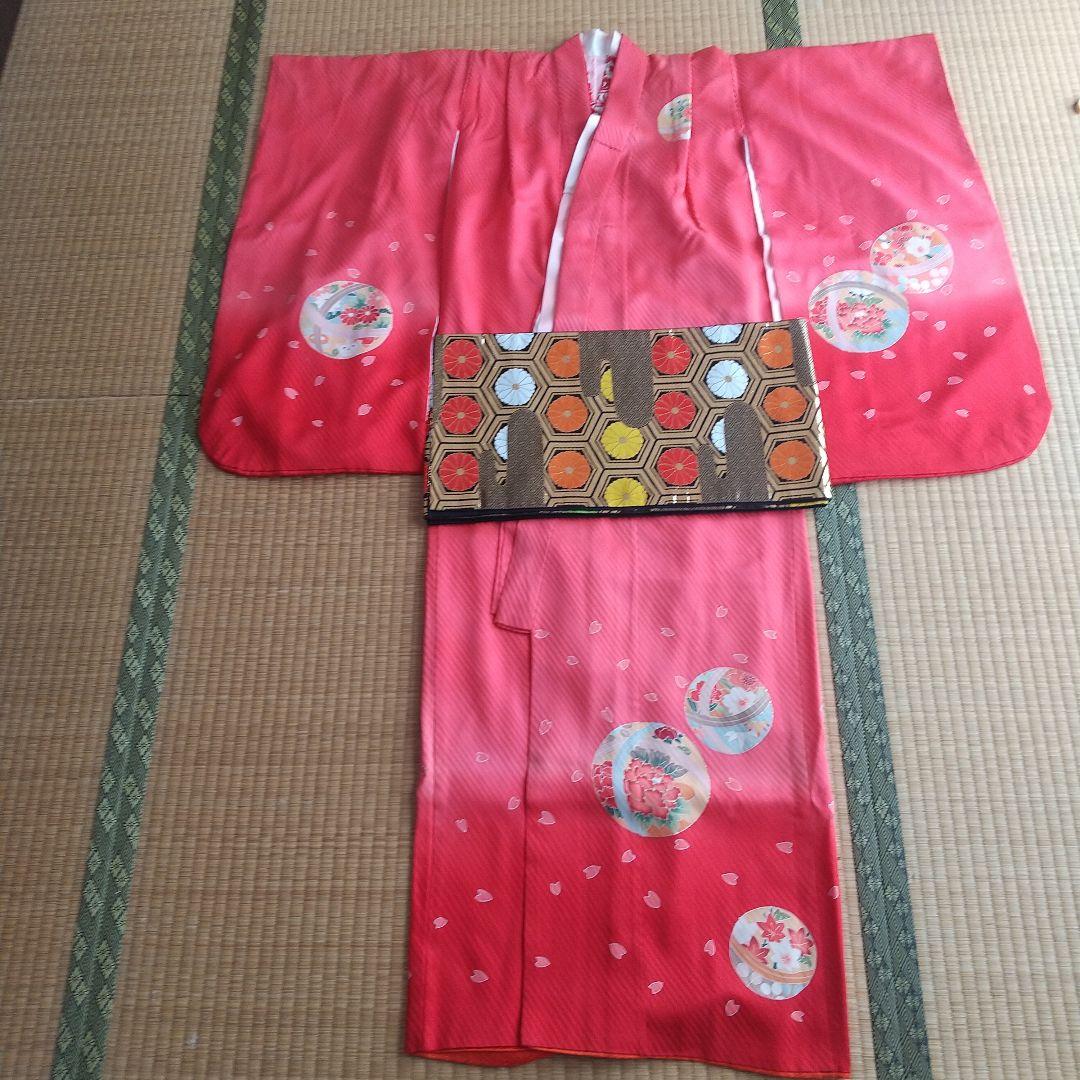 七五三 七歳 正絹着物 帯付き 長襦袢半襟付き かんざし