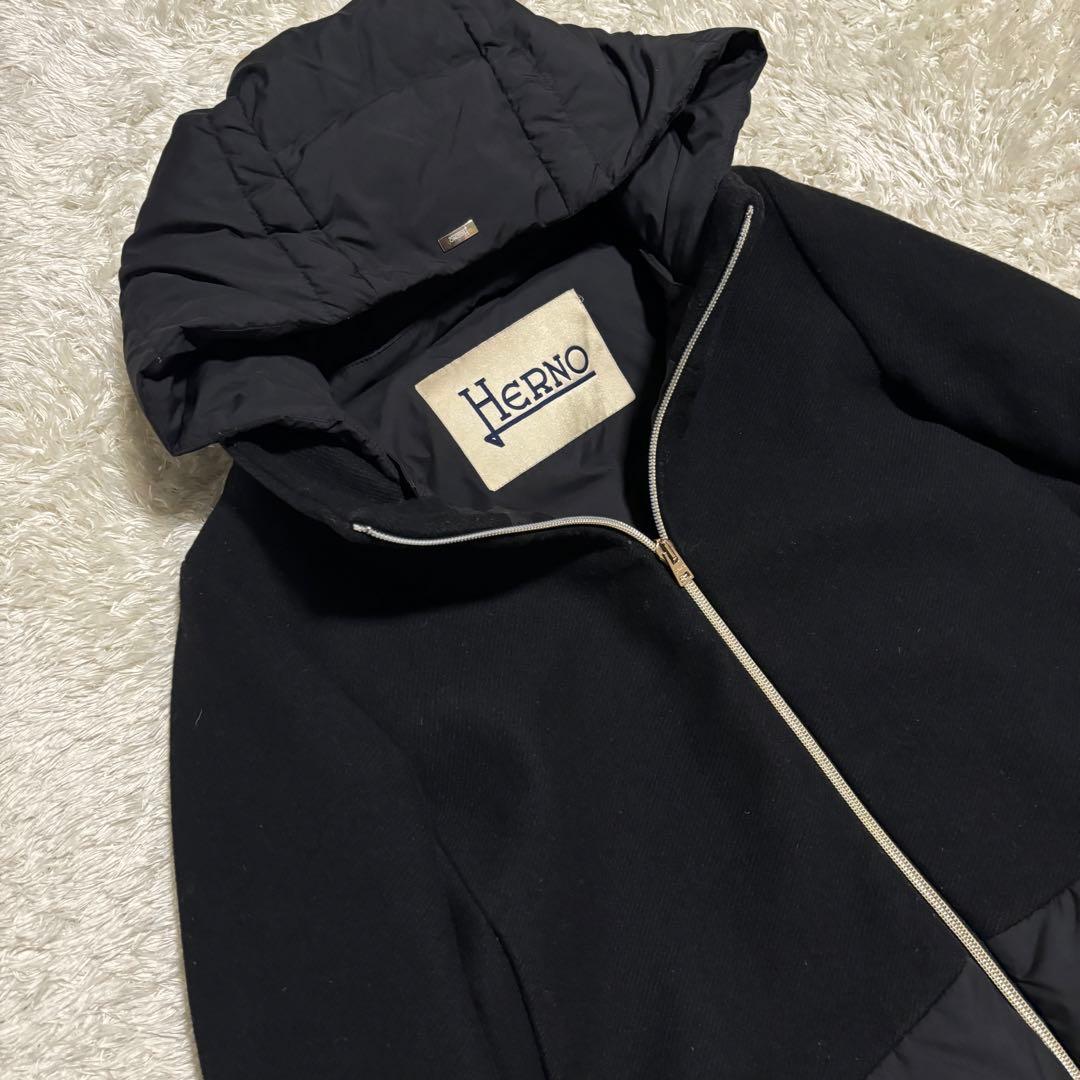 美品✨ HERNO ハイブリッド　ダウン切り替え　ダウンコート　ブラック　44