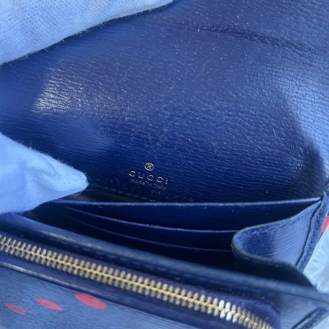 ✨美品✨希少✨グッチ ホースビット 二つ折り財布 ポルカドット ネイビー