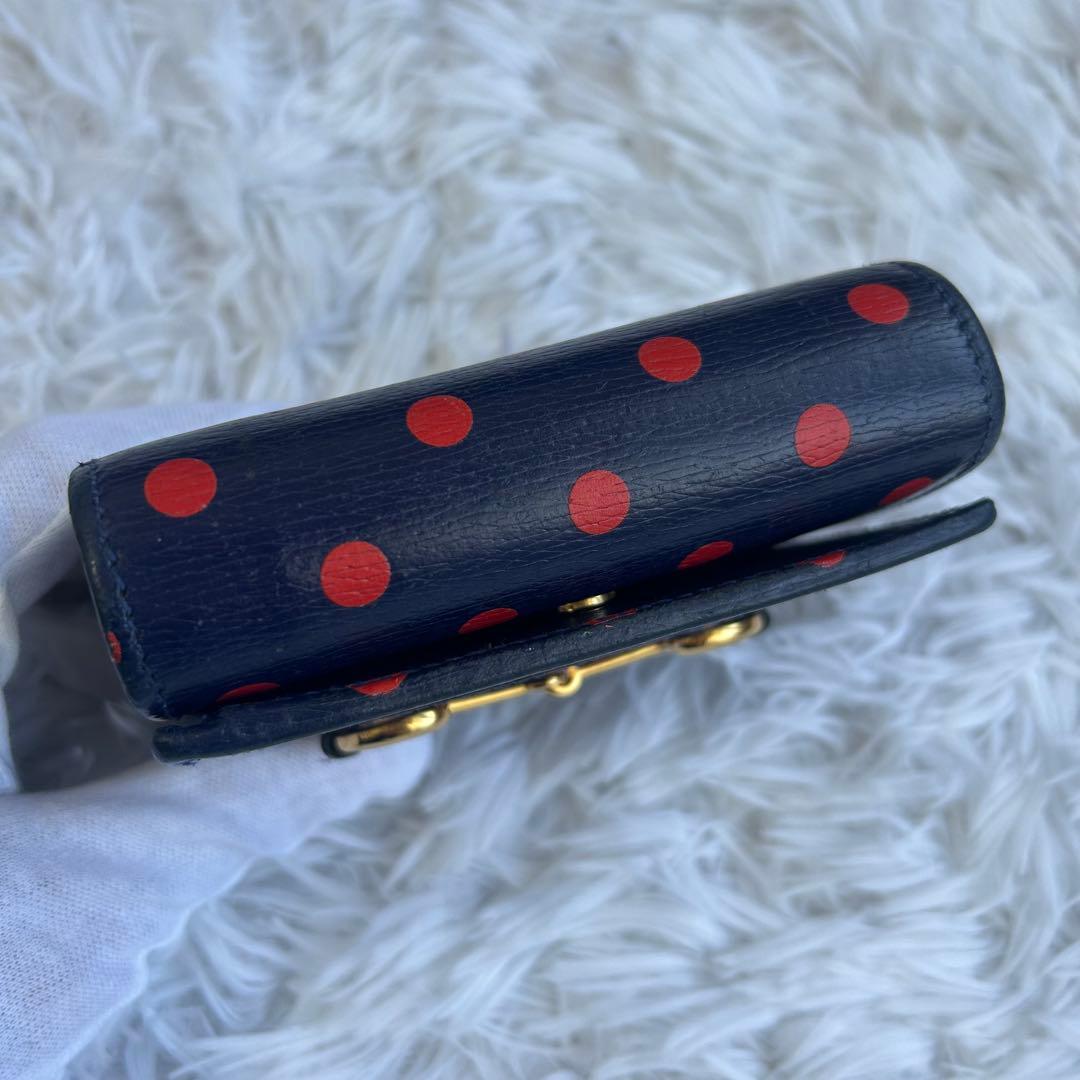 ✨美品✨希少✨グッチ ホースビット 二つ折り財布 ポルカドット ネイビー
