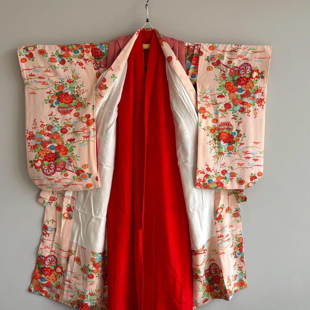 アンティーク　フルセット　七五三　３歳女の子　ピンク　絞り被布　小物　7050