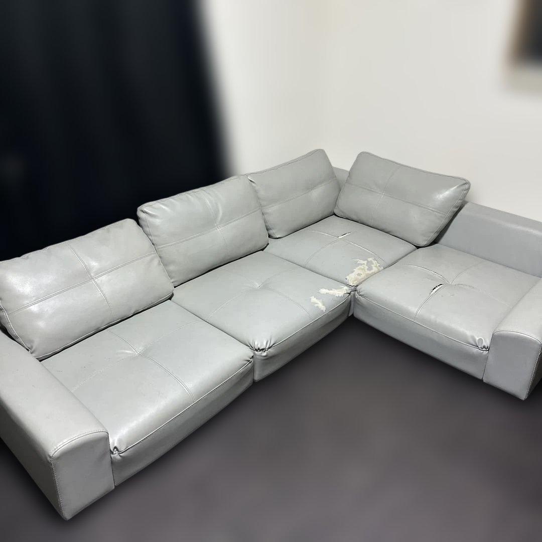 訳あり品 ソファ L字 3人掛け グレー