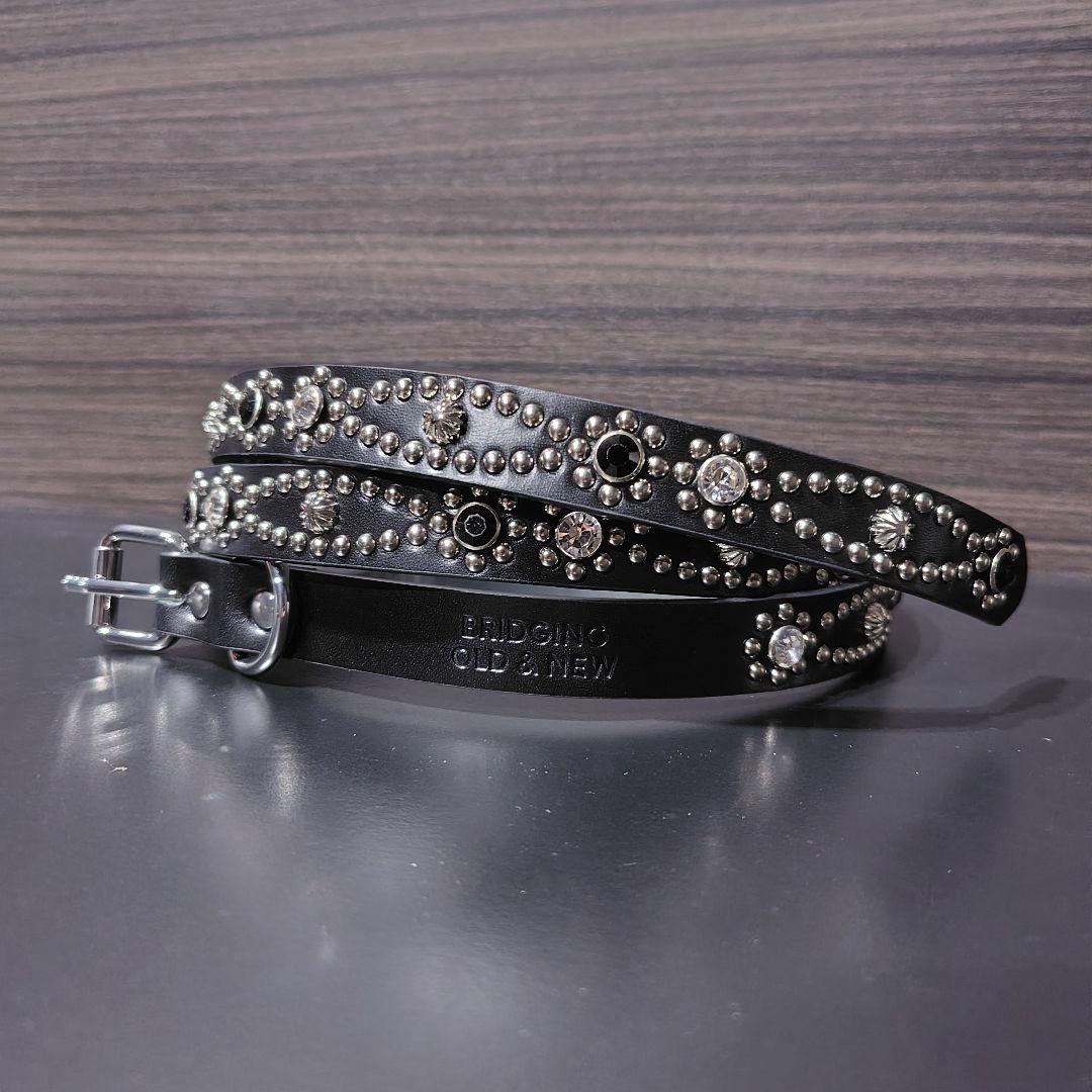 クロス銀■本革レザーフルスタッズナローベルト☆925アメカジヴィンテージシルバー