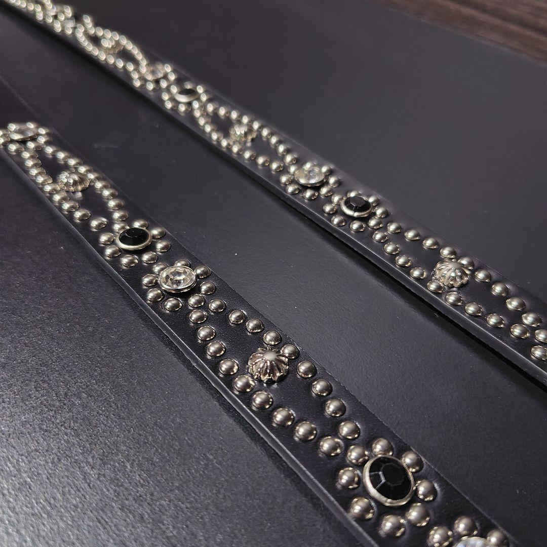 クロス銀■本革レザーフルスタッズナローベルト☆925アメカジヴィンテージシルバー