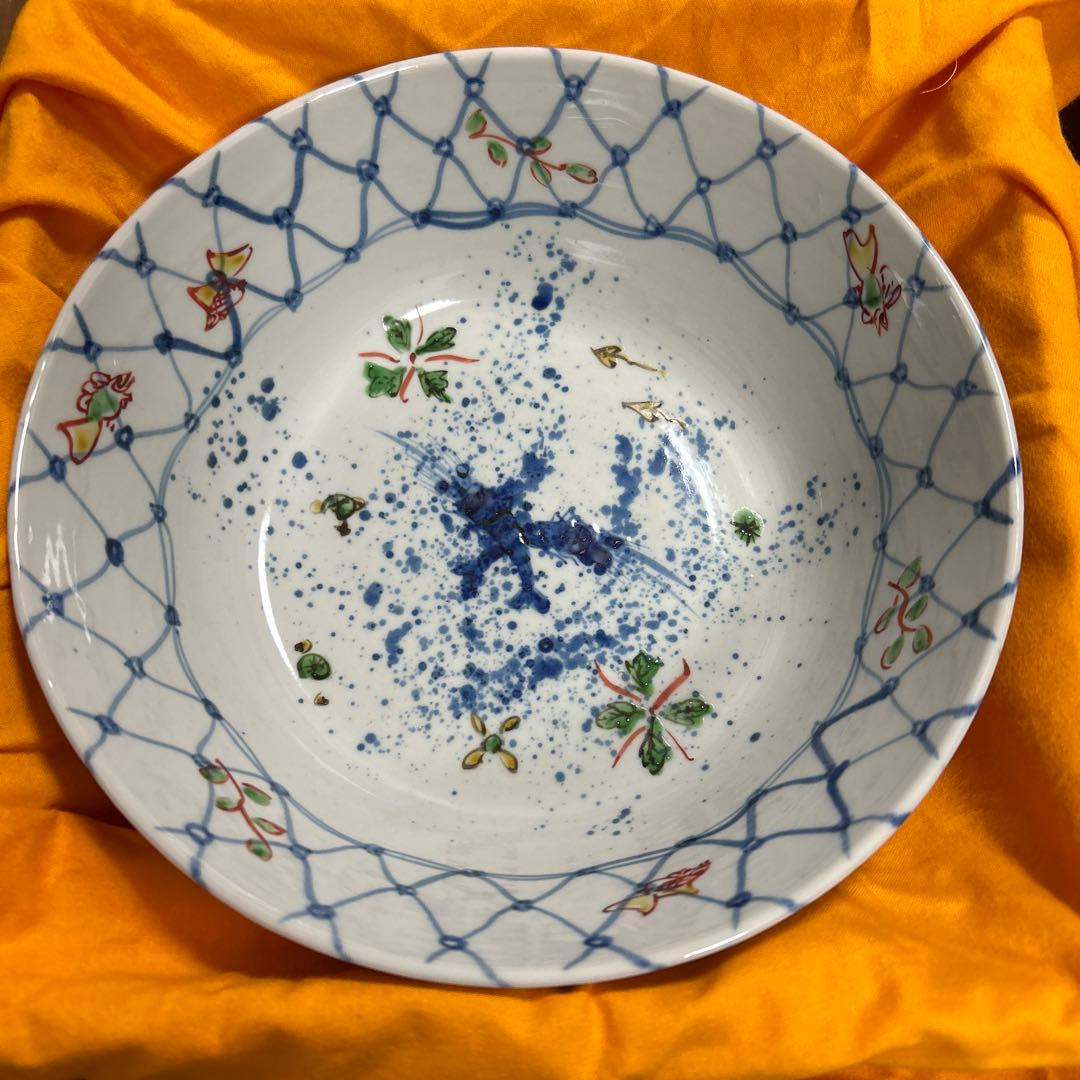 希少　九谷焼　正木春蔵（師 須田菁華）色絵染付魚紋網鉢　作家物　大鉢　うつわ花田