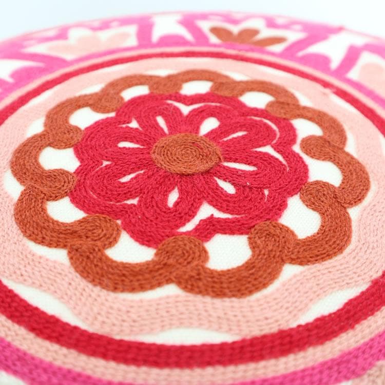 木脚スツール 刺繍 ピンク赤