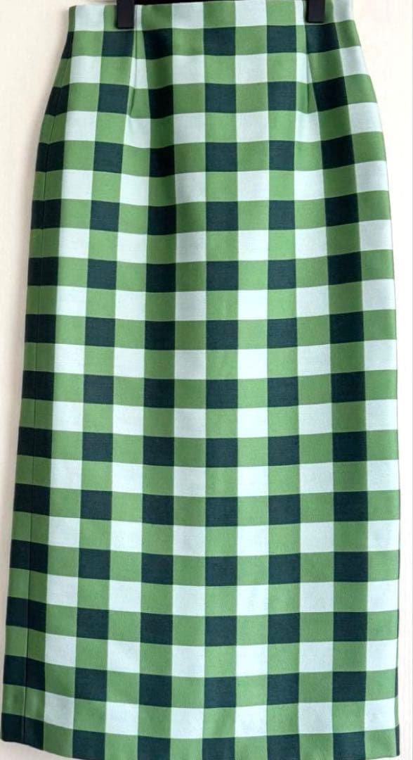Drawer ウール シルク混タイトロングスカート グリーン チェック