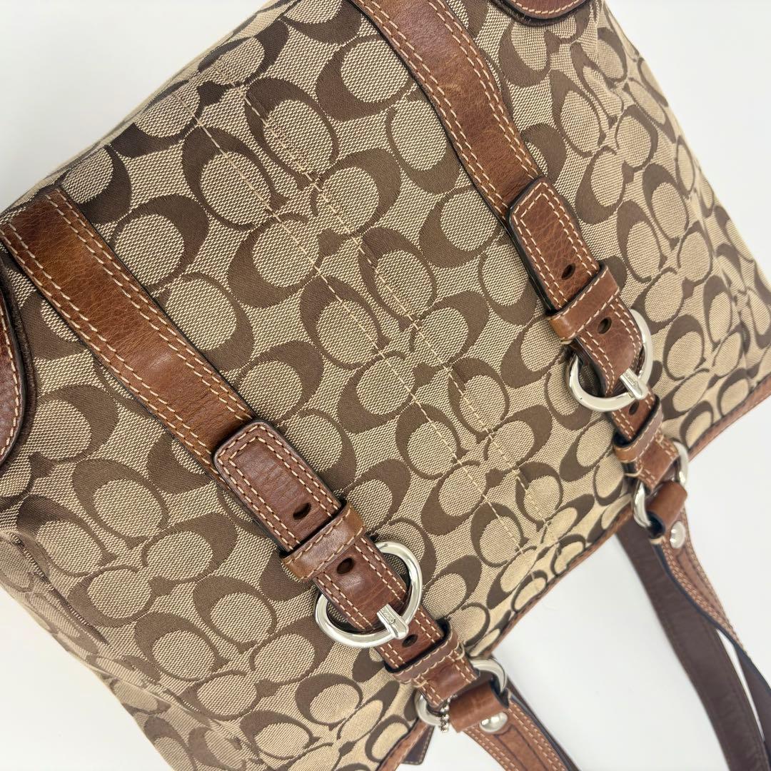 COACH コーチ シグネチャー トートバッグ 茶 キャンバス レザー　842