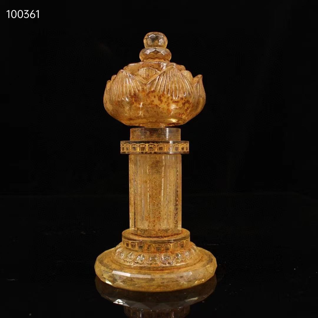 中国古美術・古水晶彫り・純手彫り経文銘文 ≪蓮花舎利塔≫・仏舎利塔・仏陀・舎利