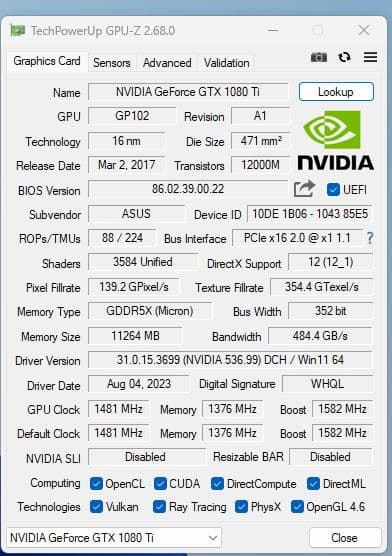 【動作ok】ASUS NVIDIA GeForce GTX1080Ti ②